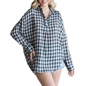 Fashionable Jodifl Checkered Collared Top