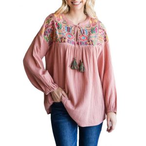 Tendy Style Jodifl Embroidered Bubble Top